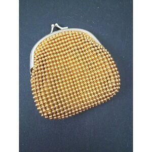VINTAGE Y&S Change Coin Purse Gold Beaded Kiss Lock Clasp 4" Hollywood Glam